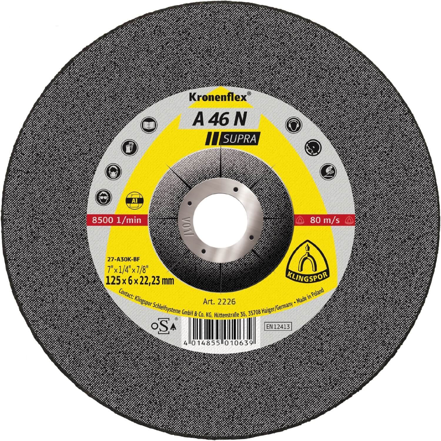 Aliuminio sp metalu slifavimo diskas KLINGSPOR A 46 N Supra 125x6x22 23