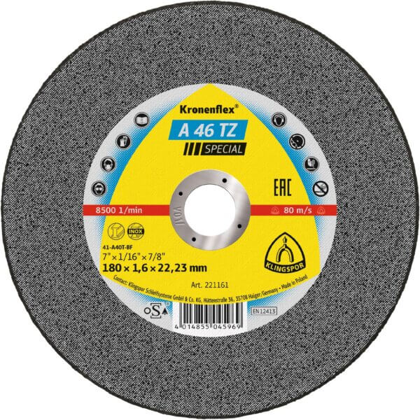 Abrazyvinis metalo pjovimo diskas KLINGSPOR A 46 TZ Special 180x1 6x22 23 mm